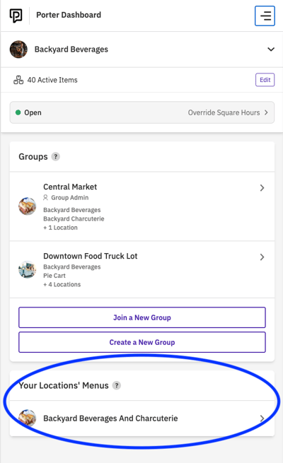 Vendor Dashboard. your locations